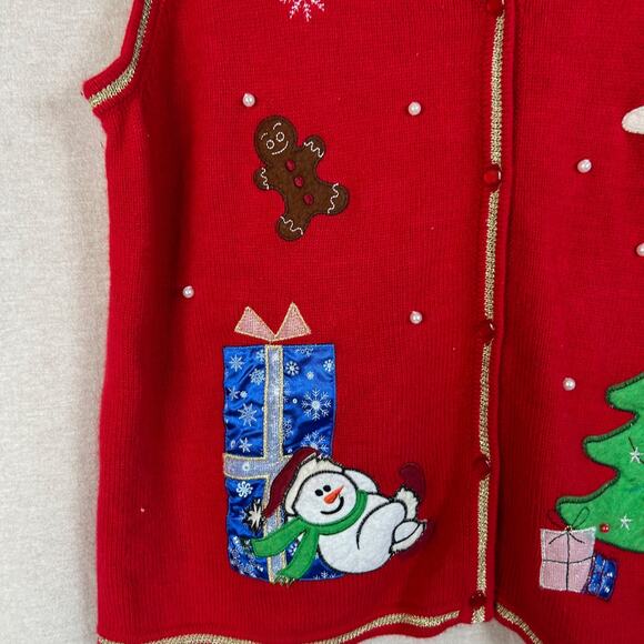 Vintage White Stag Womens Knit Sweater Vest Size XXL Christmas Holidays Beaded - Picture 2 of 8